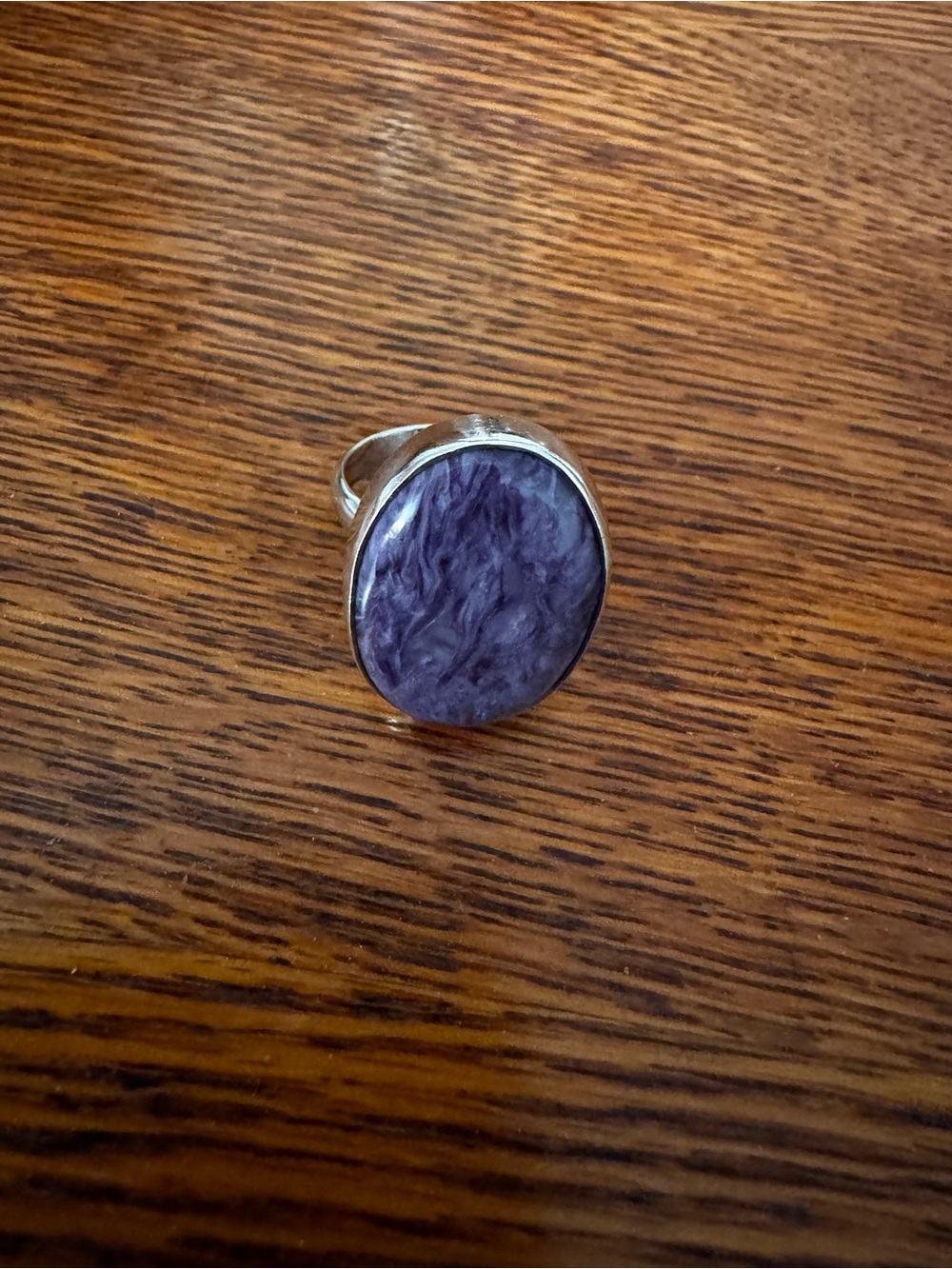 Purple Stone Oval Ring - Women's Silver Band